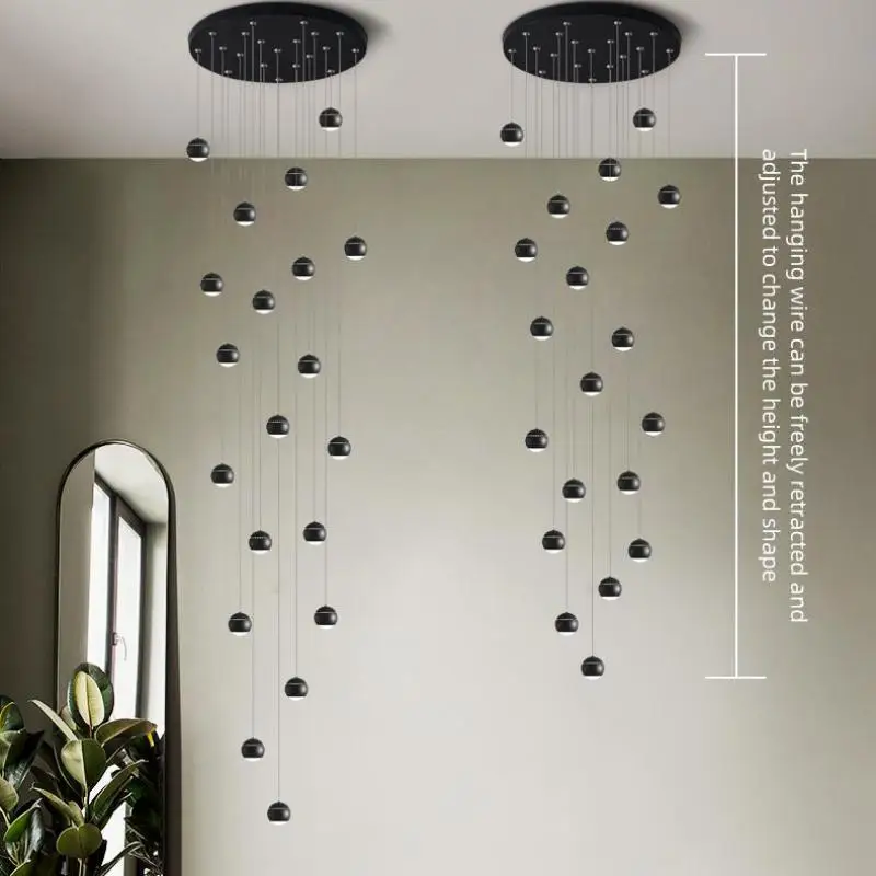 

Global Black LED stair lamp metal pendant light Stairwell lighting Villa staircase Aluminum cord hanging lamps G4 led luminaria