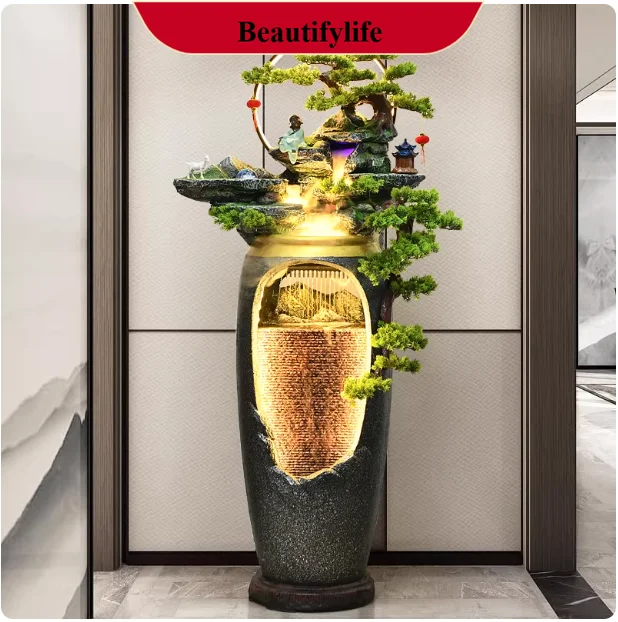YL Peacock Flowing Water Ornament New Chinese Fountain Living Room Entrance TV Cabinet Floor To Ceiling Decoration