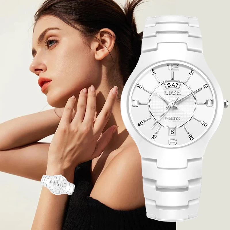 

LIGE Classic Elegant Quartz Watches for Woman Top Brand Luxury Fashion Ceramic Ladies Date Casual Waterproof Women's Wristwatch