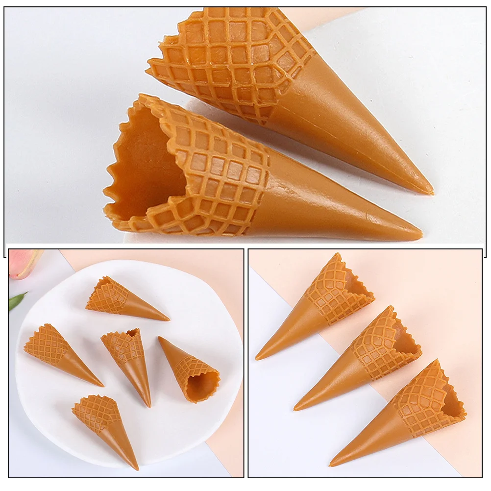 12 Pcs Crispy Cone Ice Cream Cones Mini Food Toys Plastic House Decor Simulation Adorable DIY Materials Ice-cream