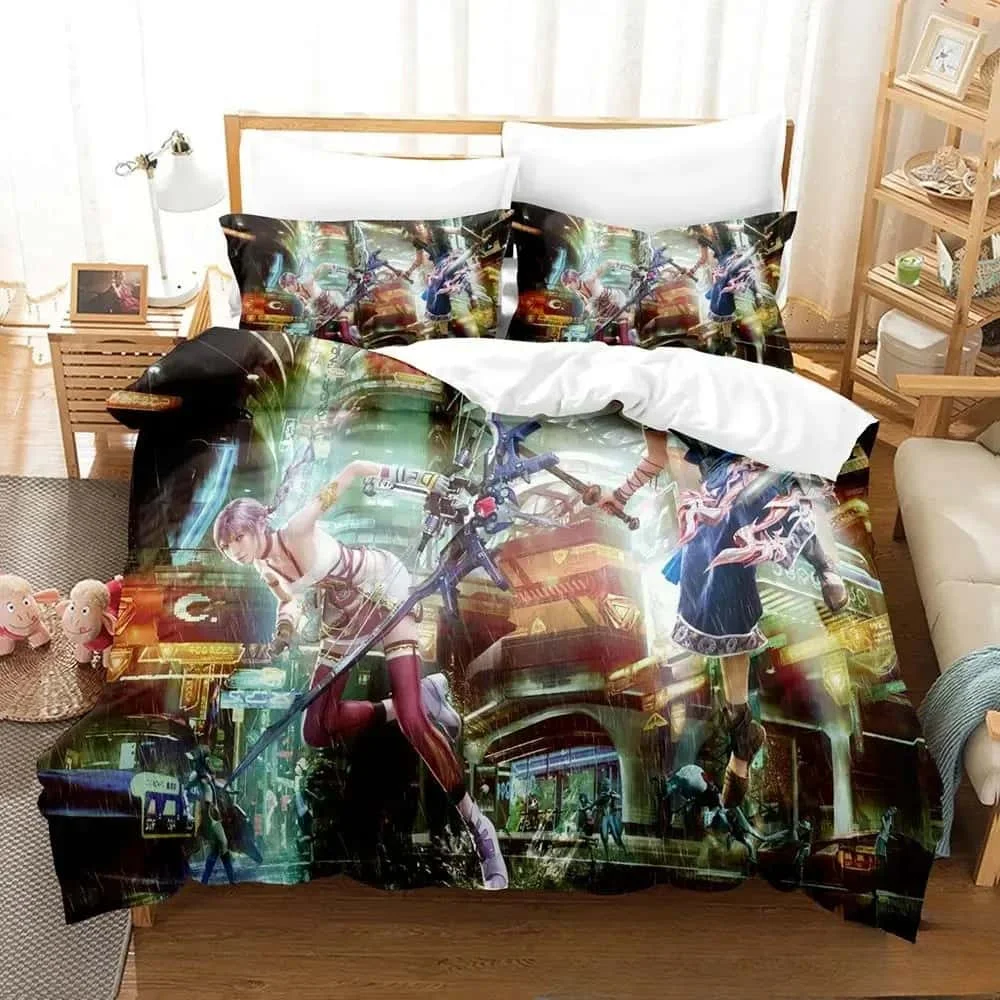 New 3D Printed Anime Game FINAL FANTASY XIII-2 Bedding Set Boys Girls Twin Queen King Size Duvet Cover Pillowcase Bed Boys Adult