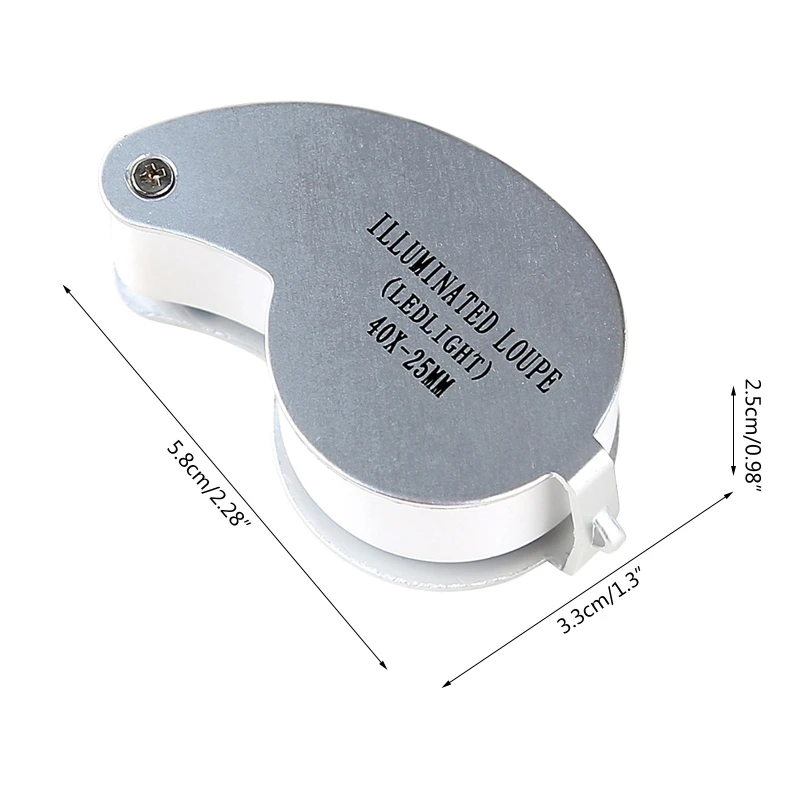 F92C 40X Métal Boucle bijoux illuminée Magrand poche pliant loupe loupe Loupe Loupe pour LED Keychain H