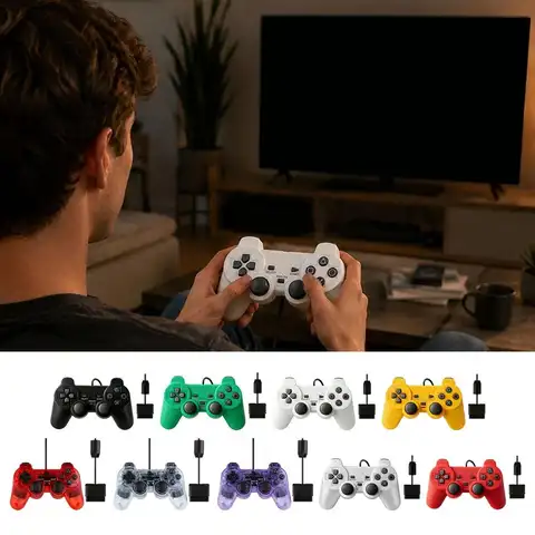 Wired Controller for PS1/PS2/PS2 Slim Console Gamepad Transparent Dual Motor Joystick Controller for Playstation2 Accessories