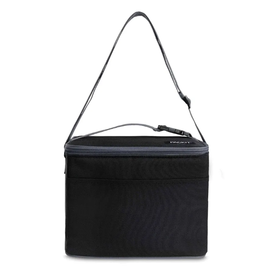 

Freezable polycanvas lunch cooler with welded insulated liner, holds up to 9 cans, sleek black designideal for school lunches,