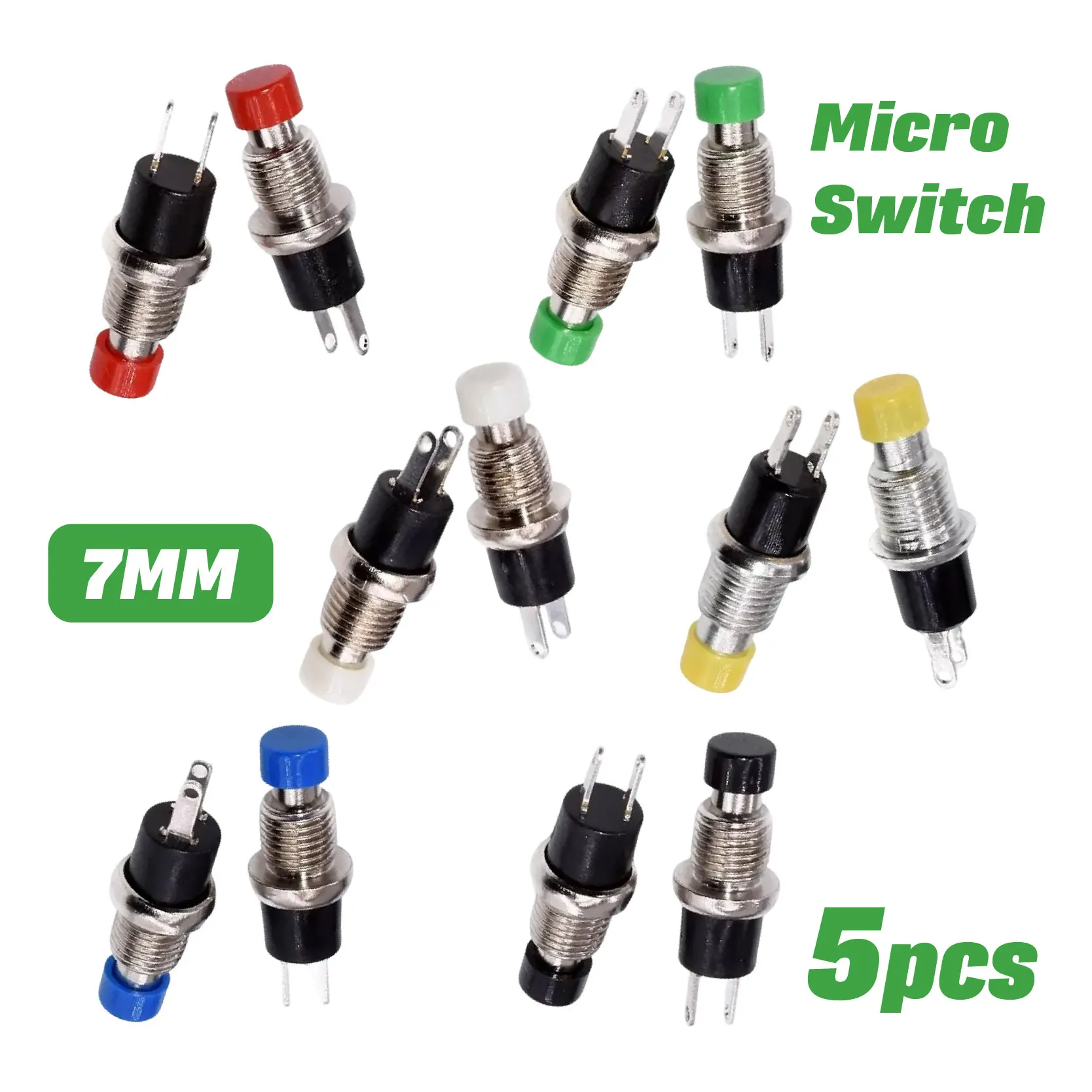 5PCS Small Round Button PBS-110 NO PBS-111 NC 2 Foot Self-resetting No Lock Button Switch 7MM Miniature Color Mixing