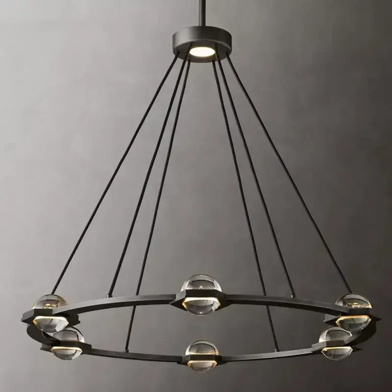 

GHEUVNJ America Chandelier Modern Retro Led Ring Transparent Glass Brass Chrome Black Chandelier Farmhouse Living Room