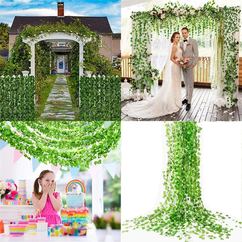 

12PCS Artificial Plants Ivy String Home Wedding Party Garden Decoration DIY Silk Hanging Vines Rattan Fake Leaf Garland Leaves