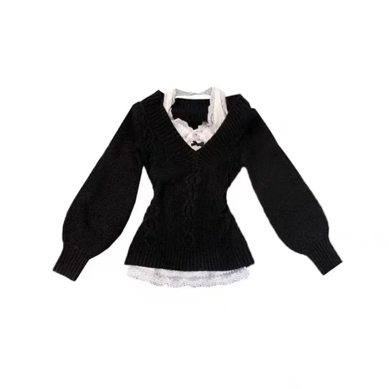 

Korean Y2k Two Piece Sets Jumper Sweater Long Sleeve Coquette Knitwears Style Autumn Winter Women 2000s Aesthetic Gyaru Chic