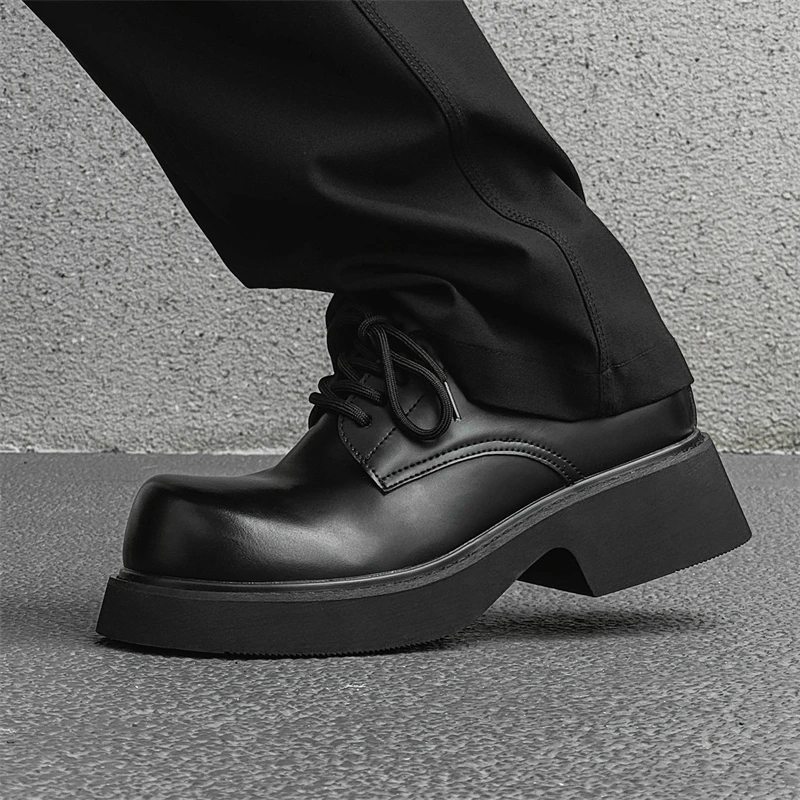 Fashion Leather Casual Shoes Thick Bottom Height Increase Shoes Luxury Brand Business Formal Shoe for Unisex Lace-up Dress Shoes