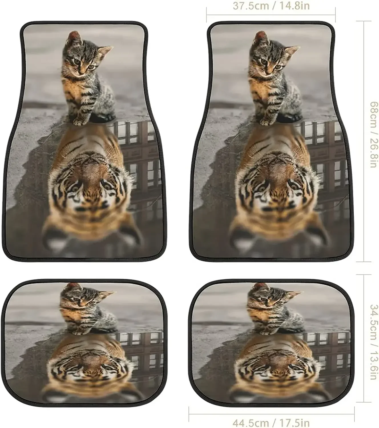 Animal Car Mats Cat Ideal Tiger FrontRear 4-Piece Full Set Carpet Car SUV Truck Floor Mats with Non Slip Back