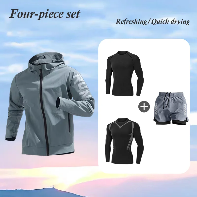 

Мужской спортивный костюм для бега, весна-лето, быстросохнущая одежда для тренировок, утренних пробежек и велоспорта на открытом воздухе