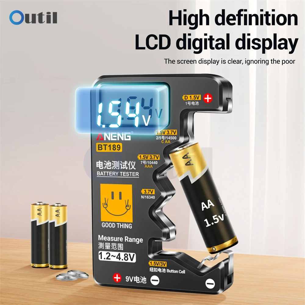 ANENG BT189 Digital Battery Tester LCD Display 9V 1.5V Universal Button Battery Tester Volt Capacity Detector Capacitance Tools