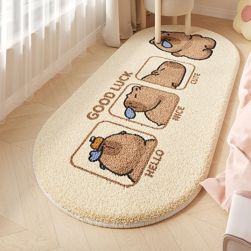 

Bedroom Carpet Room Soft Fluffy Bedside Rug Cute Cartoon Capibara Rugs Long Home Decor Non-slip Floor Mat Alfombra De Dormitorio