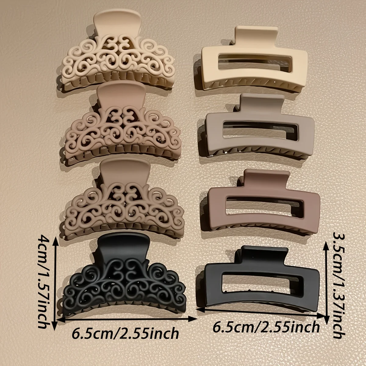 8Pcs Women's Square Patterned Shark Clips, Women's Hair Accessories, Medium-Sized Hair Clips in Coffee Color and Black, Vintage Simple Style, Suitable for Daily Wear, Holiday Wear, and Beach Vacations view 5
