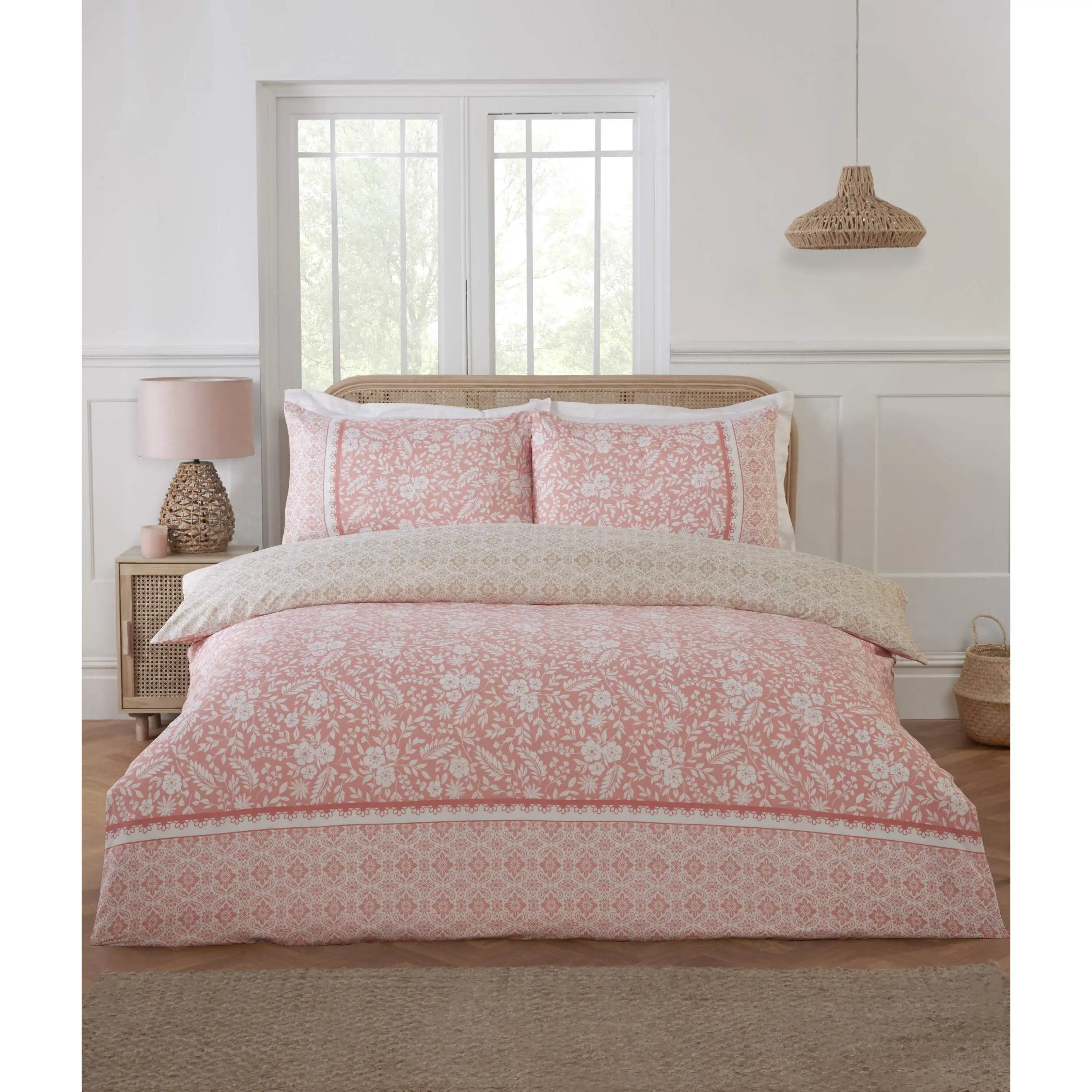 Reversible Floral Geometric Duvet Cover Set