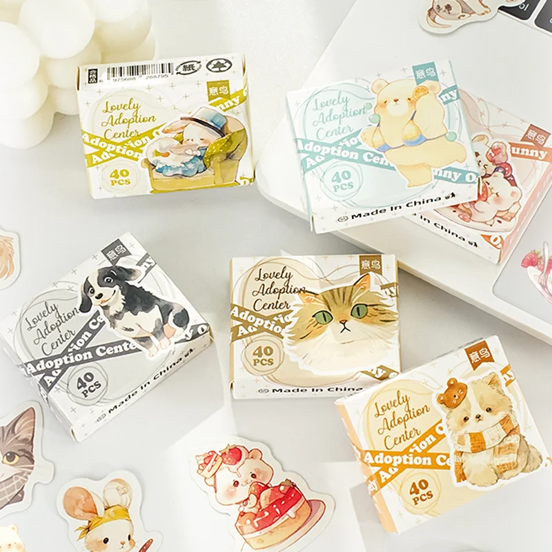 

Mr Paper, 1 style 480pcs/bag Cute Adoption Centre Collection Boxed Stickers DIY Manual Decoration Stickers Cute Animal Stickers