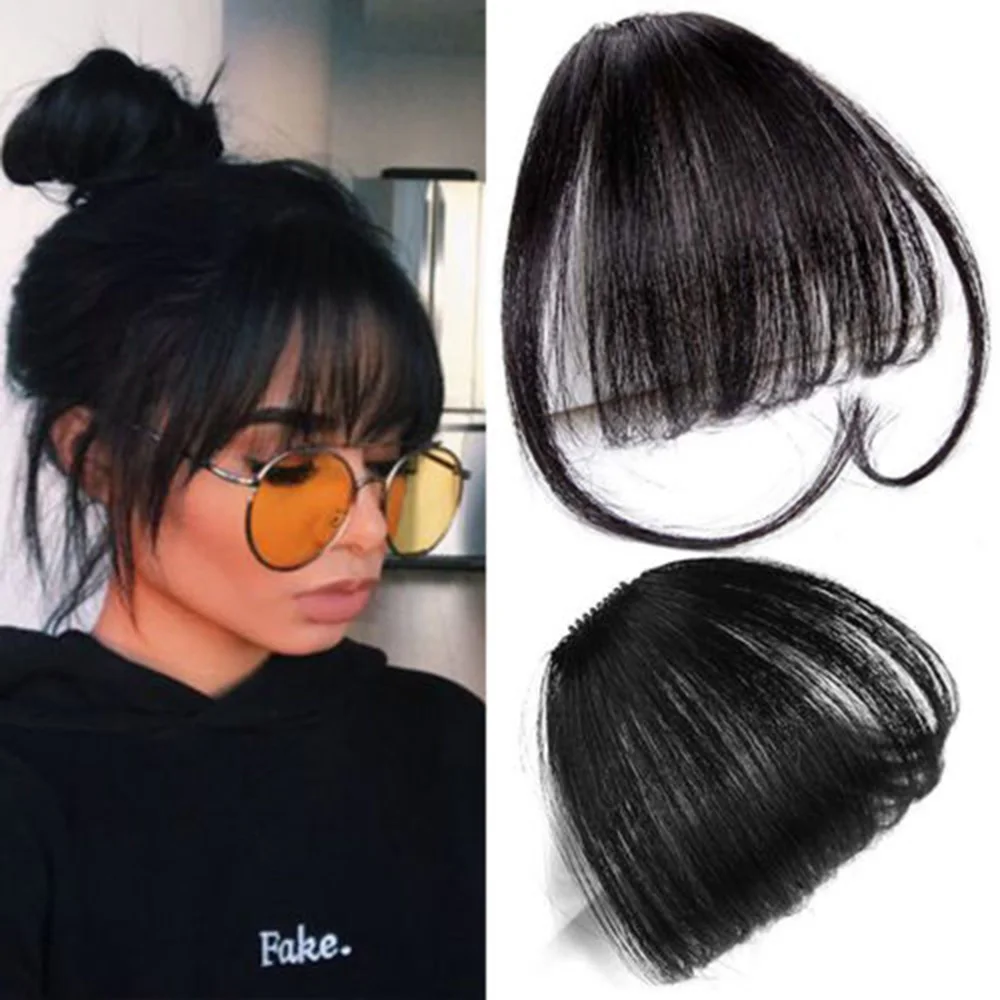 Synthetic Air Bangs Heat Resistant Hairpieces Hair Women Natural Short Black Brown Bangs Hair Clips For Extensions