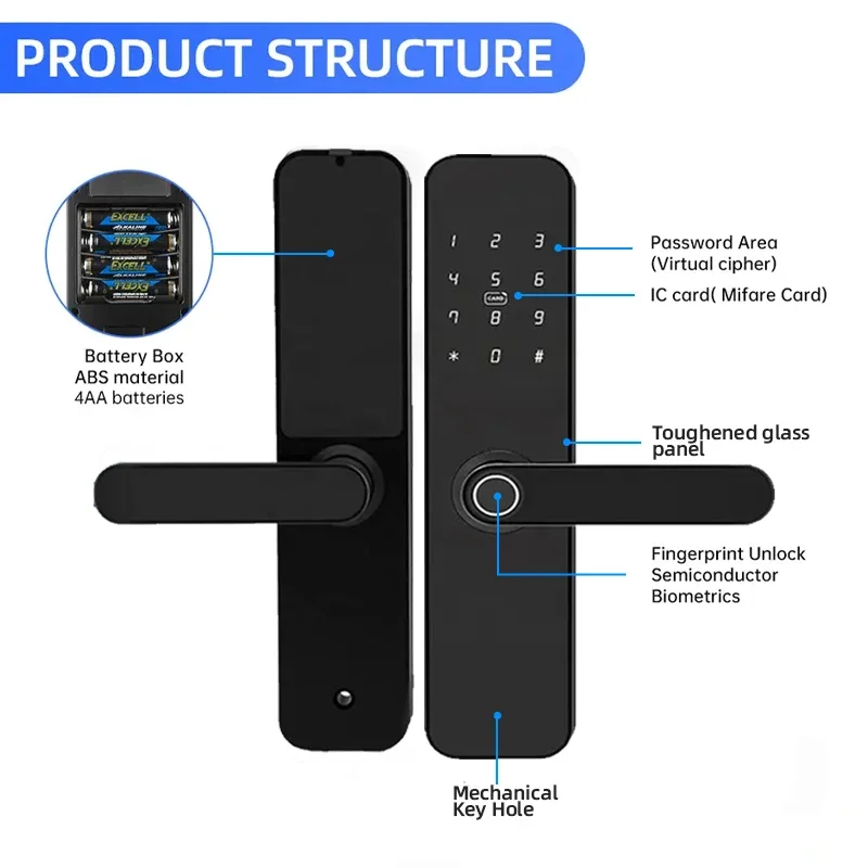 Wholesale Price Smart Lock WIFI APP Control Fingerprint Keyless Unlocking Tuya Smart Door Locks For Wooden Door