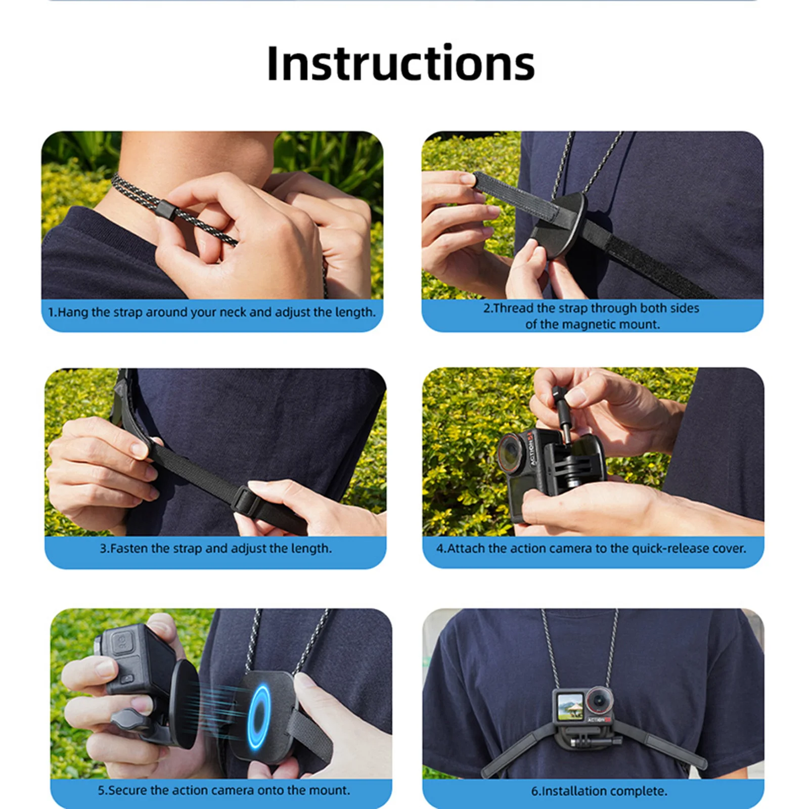 Cámara deportiva con montaje en el cuello Vista de la primera persona Accesorios de cuello magnético para DJI Action 3/Action 2/Pocket