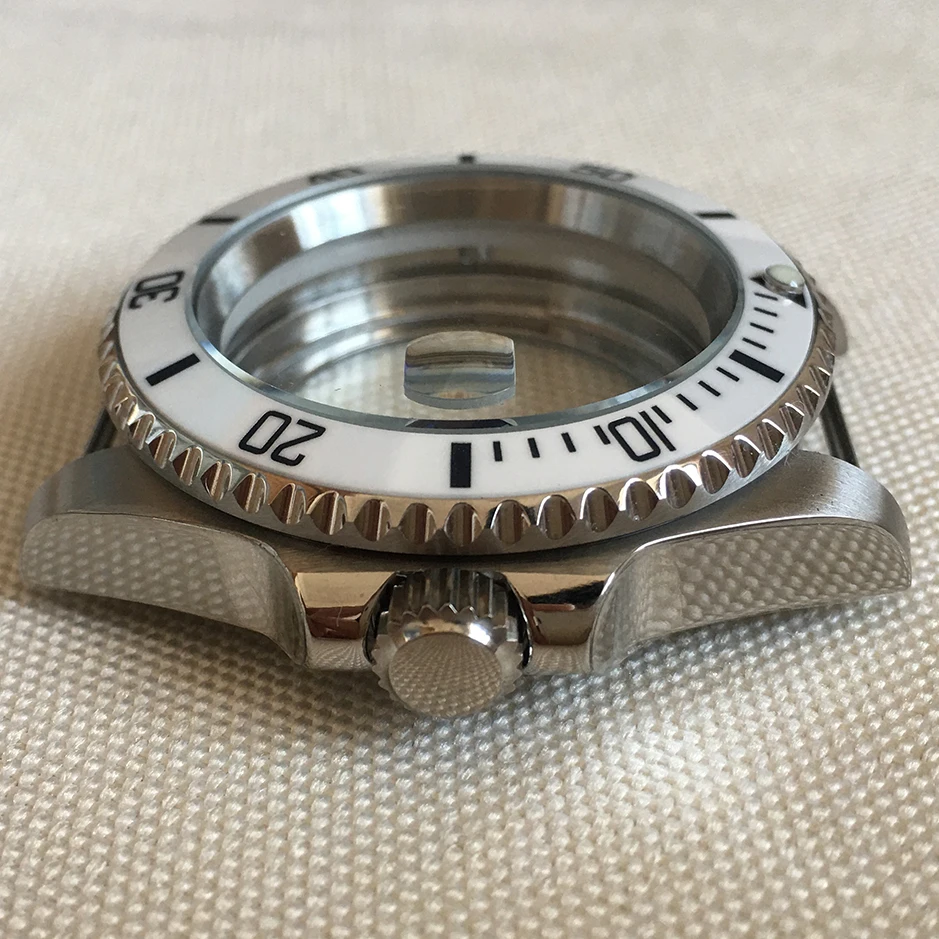 

Высокое качество 40 мм серебряный корпус для часов для дайвера с сапфировым стеклом керамическое кольцо для механизма NH34 NH35/36 100, водонепроницаемое для циферблата 28,5 мм