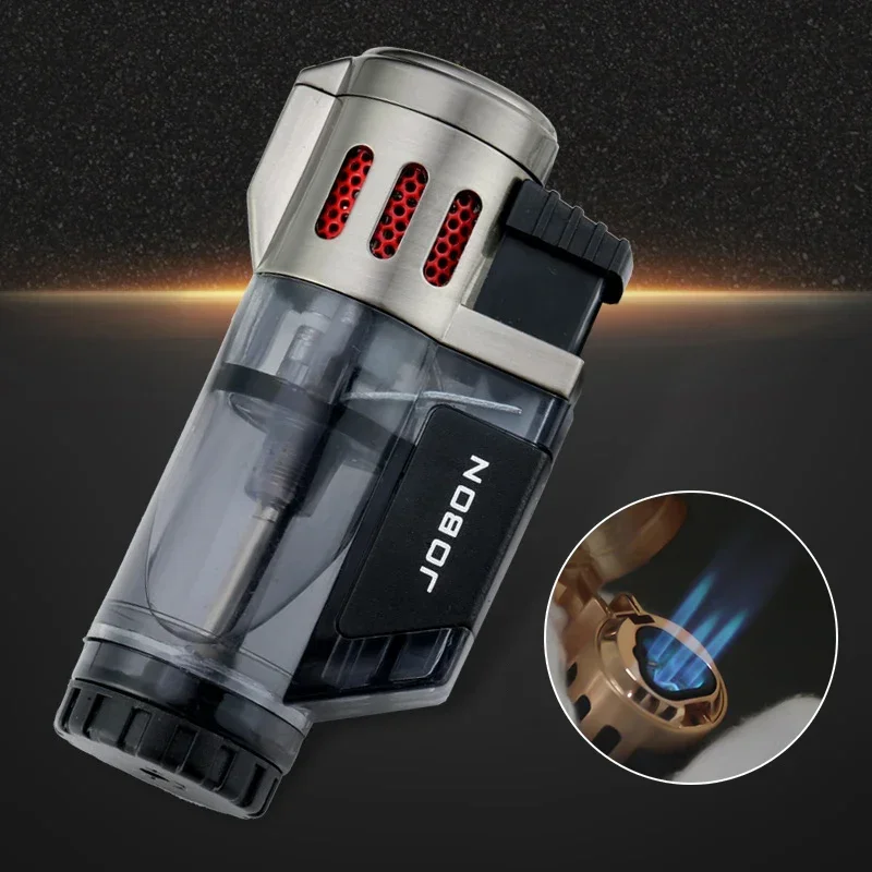 Jobon High end Cigar Lighter Inflatable Three Torch Windproof Blue Flame Direct Spray Adjustable Size Lighter Fuel Visible