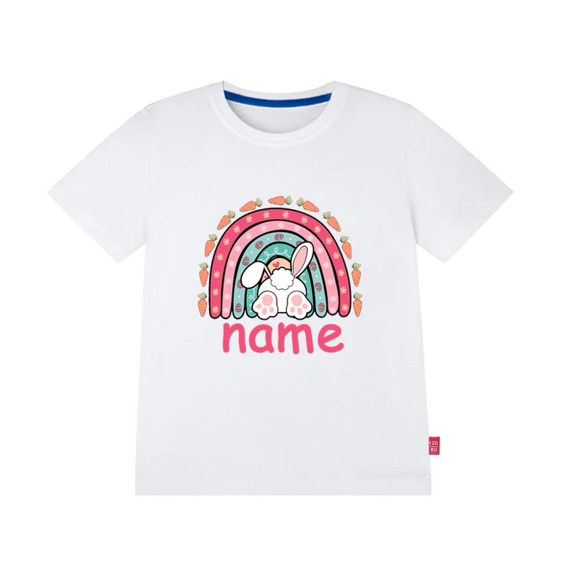 

Personalized Kids Easter T-shirt Customize Name Print Child Tees Cute Bunny Graphic Boys Girls Easter Party T Shirt DIY Tshirt