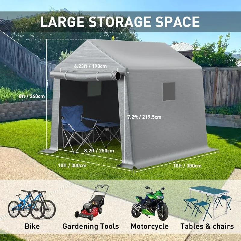 Heavy Duty Carport Outdoor Storage Shed with Roll-up Zipper Door and Ventilated Windows,Waterproof and UV Resistant