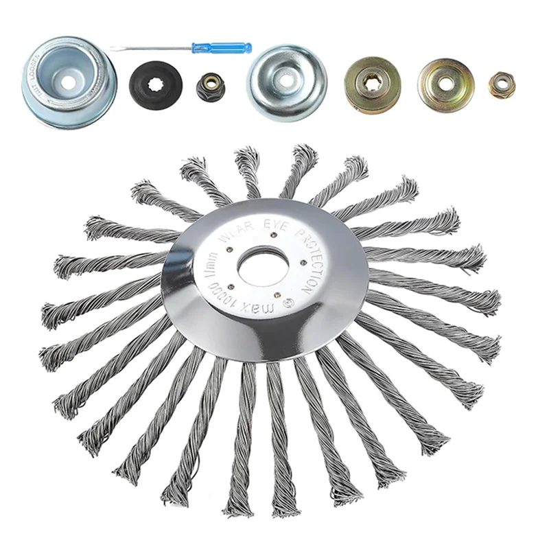 

AB13-Lawn Mower Brush Cutter Tool 10 Inch Steel Wire Wheel Universal Garden Weeding Brush Removal Rust Weed Brush Cutter Head