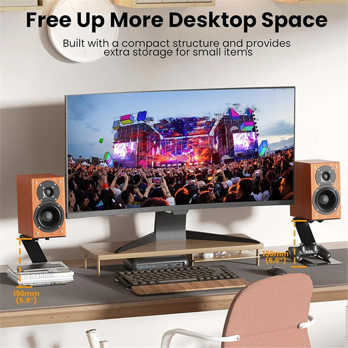 NEW!! Desktop Speaker Stand Mount Studio Monitor Riser Support with Vibration Absorption Pad Mount for Living Room Study Room