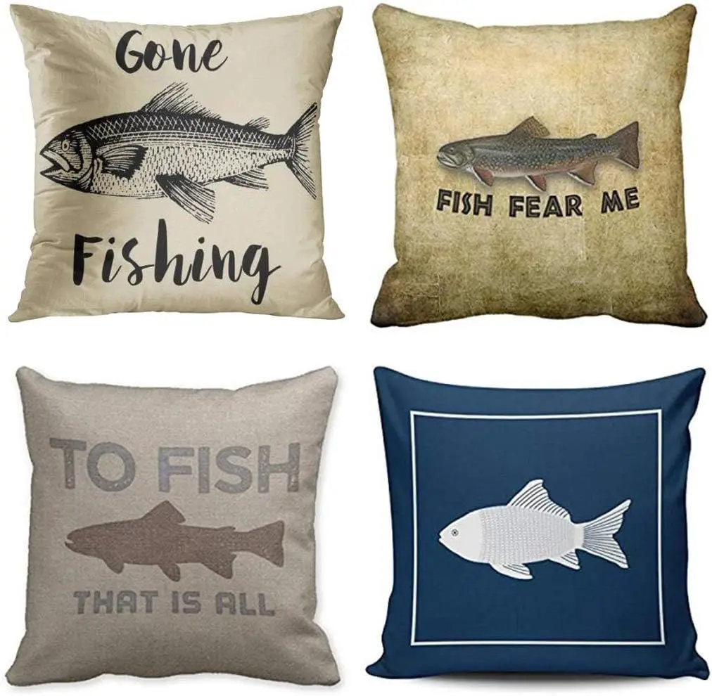 

Throw Pillow Covers Fish Fisherman Linen Pillow Case Funny Fear Me Pillowcases Sofa Bed Home Decor Square Pillow Cases 40x40cm