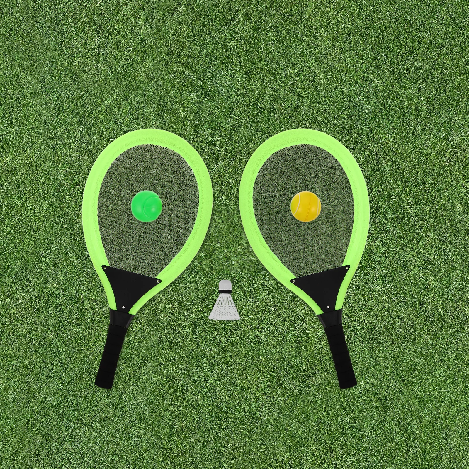 

2Pcs Tennis Racket Set Green Plastic Lightweight for Outdoor Sports Training Equipment Paddle Bats