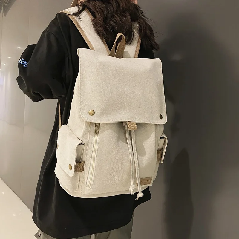 New Korean style canvas backpack for girls and boys vintage casual schoolbag for middle and high school students travel backpack
