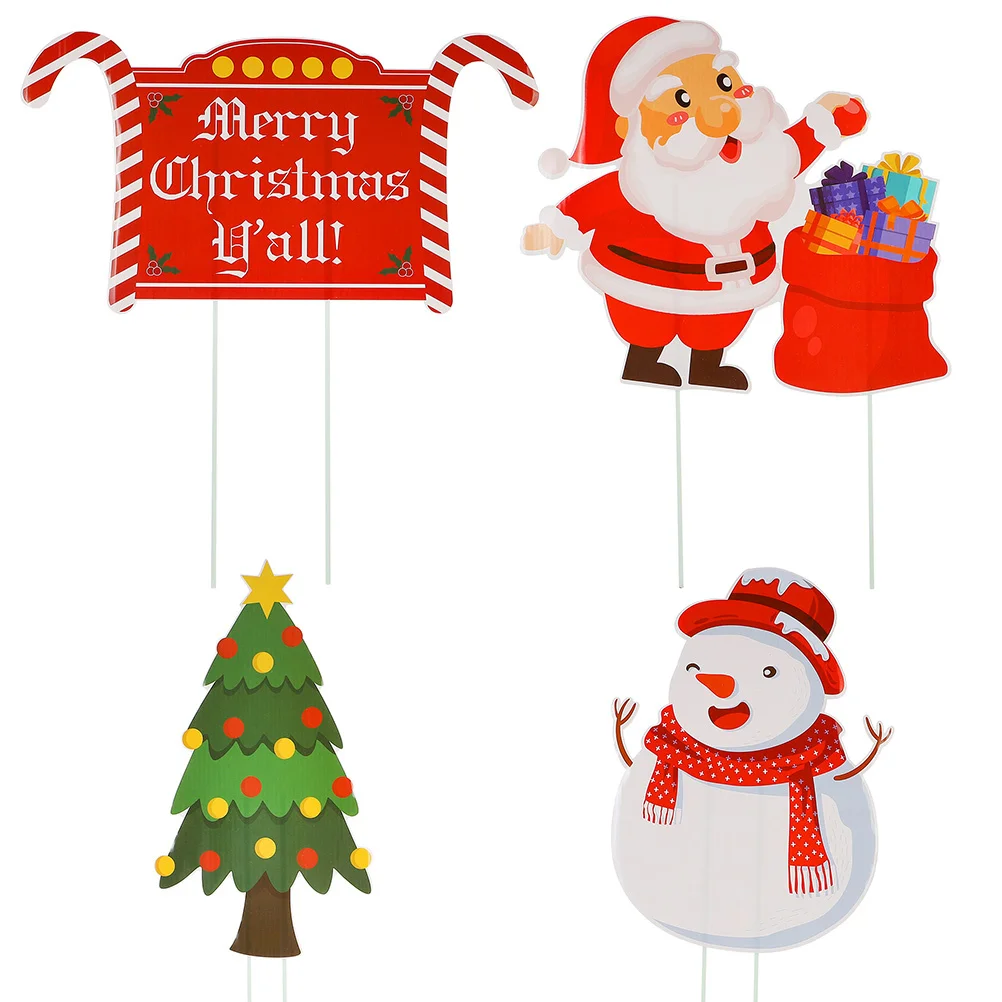 

4Pcs Christmas Garden Stakes Cartoon Yard Decor Lawn Ornament Ground Inserted Decoration for Outdoor Party Garden Stakes