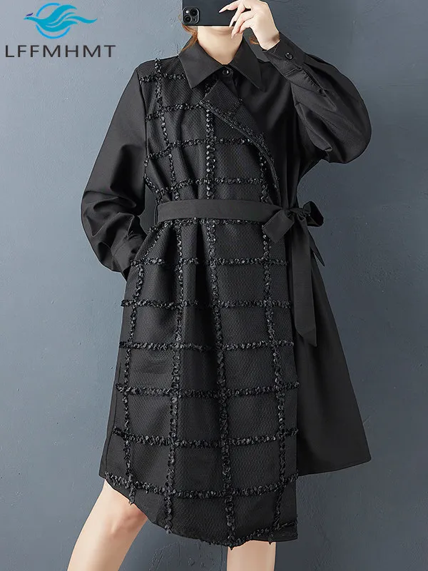 

Новое осеннее поступление, свободное модное клетчатое платье трапециевидной формы, темный цвет, искусственное платье из двух предметов средней длины, женский внешний вид