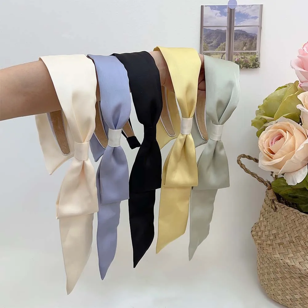 Girls Solid Color Hair Bands Wide Vintage Hair Accessories High Quality French Style Satin Ribbon Headbands