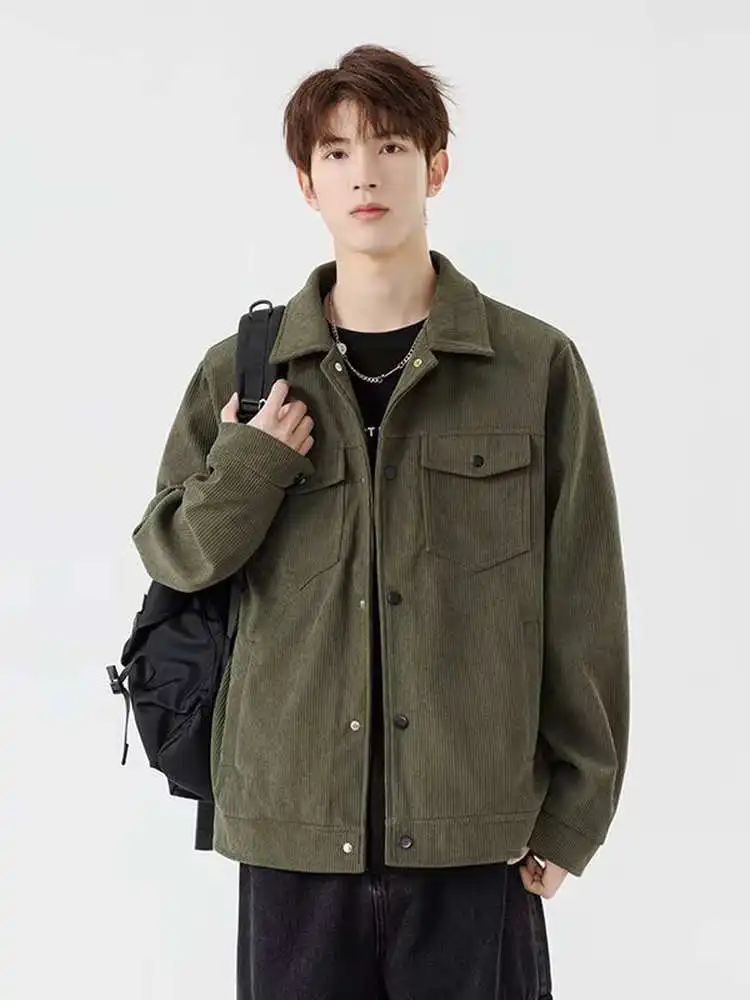 

Новинка 2025, мужская вельветовая куртка, повседневная рабочая одежда на весну и осень, удобная верхняя одежда с отложным воротником, длинная све