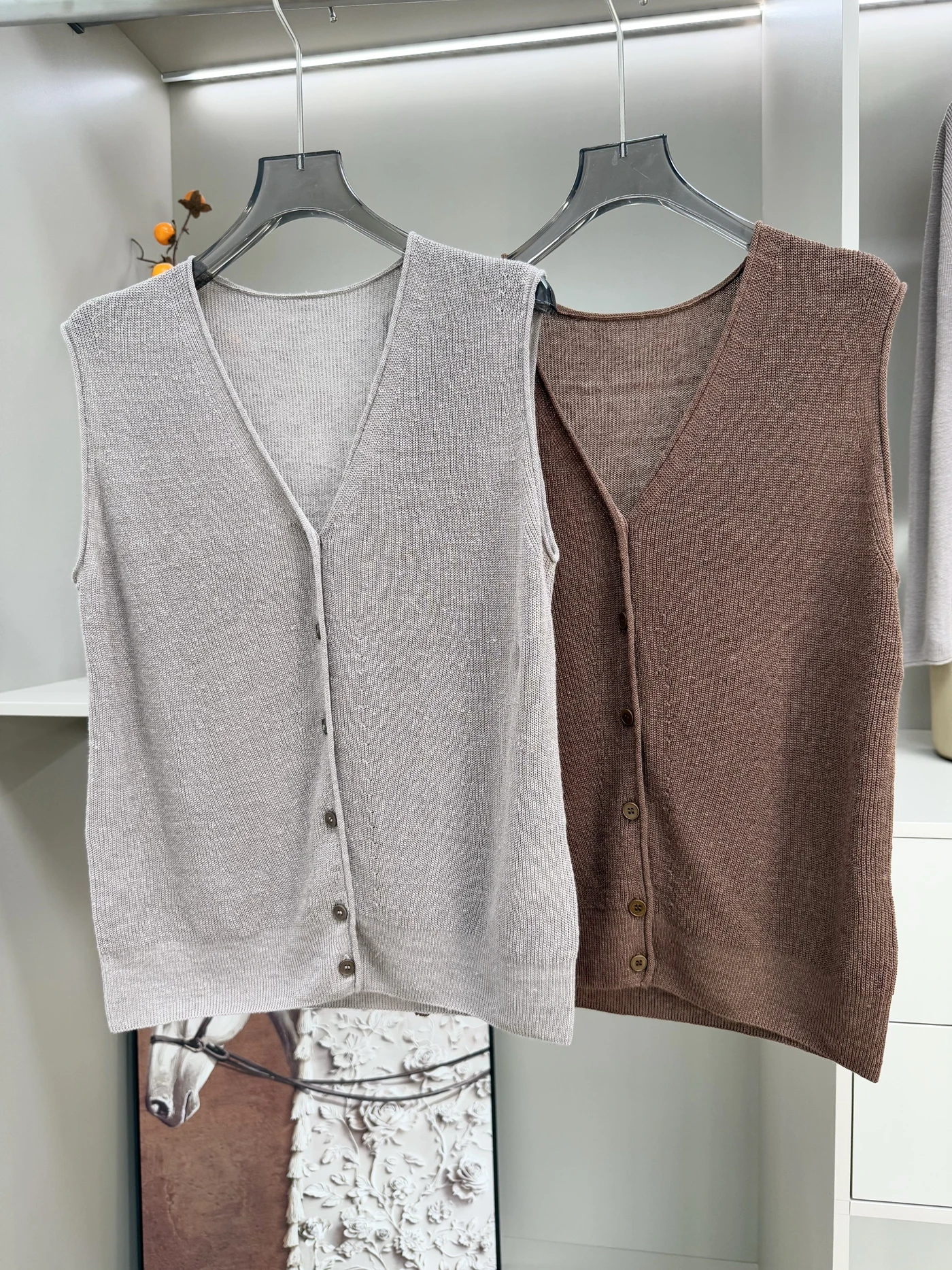 

Marmusen Women's Linen Knitted Vest Y00% V-ne Svel Open Cardigan Design Versatile Color Commute Sle Summer