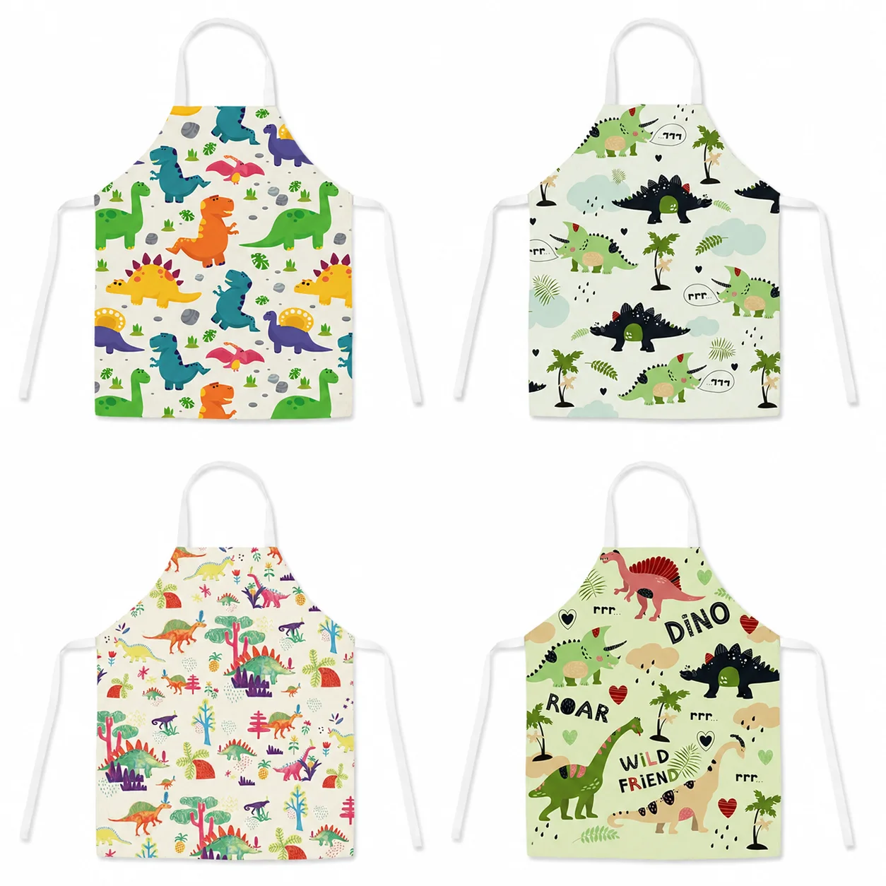 

Funny Dino Roar Wild Friend Printed Linen Apron Sleeveless Kitchen Cooking Chef Bib Women Boys BBQ Gardening Cleaning Wear