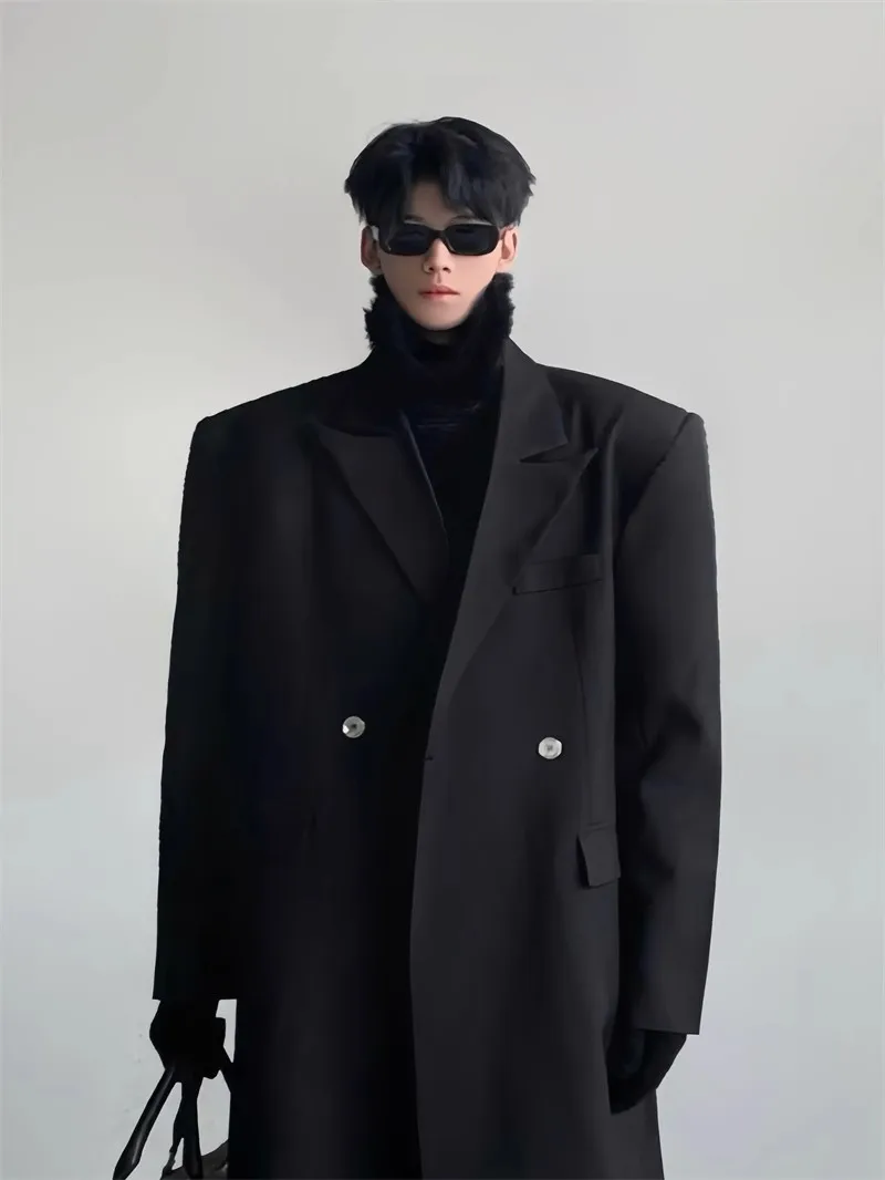 Mauroicardi Spring Autumn Extra Long Black Flowy Trench Coat Men