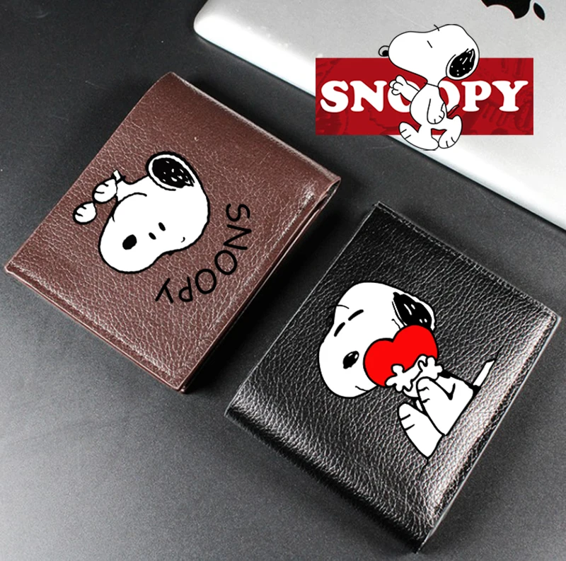 Snoopy Men Short Wallet Fashion Faux Leather Credit ID Card Holder Bifold Purse Premium Product Vintage Protection Capacity Bags