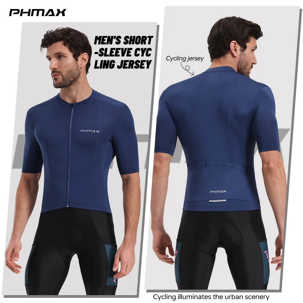 

PHMAX Men's Cycling Jersey Summer Solid Color Breathable Short Sleeve Anti-UV SPF50+ Quick Dry MTB Road Bike Bicycle Top
