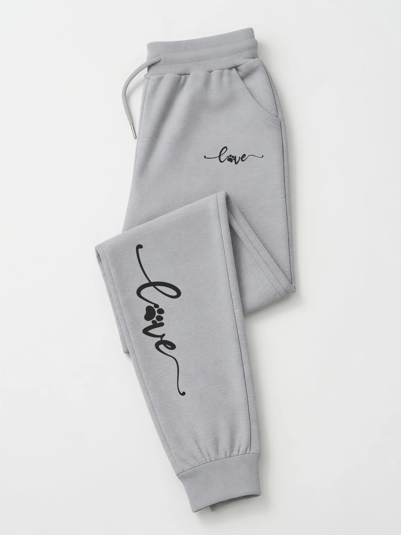 Fresh‑drop Warm‑sentiment Men Sports Sweatpants Elegant Script Paw‑love Print Loose Athletic Pants For Home Pet‑playing Leisure