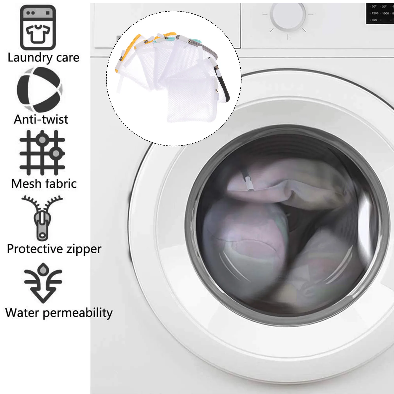 

6pcs Zipper Closure Mesh Laundry Bags Set For Washing Machine Travel Foldable Wash Garment Bags Underwear Lingerie Protection