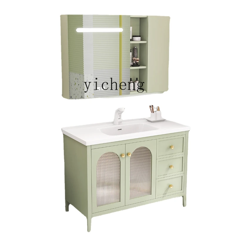 

XL Solid Wood Paint Bathroom Cabinet Floor Ceramic Whole Washbin Washstand Hand Washing Face Washing Cabinet