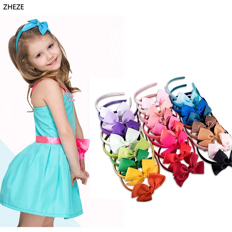 2Pcs/Lot 2024 New 4 Inches Solid Bow Headband For Women Girls Grosgrain Ribbon Handmade Hair Accessories Kids Hairband