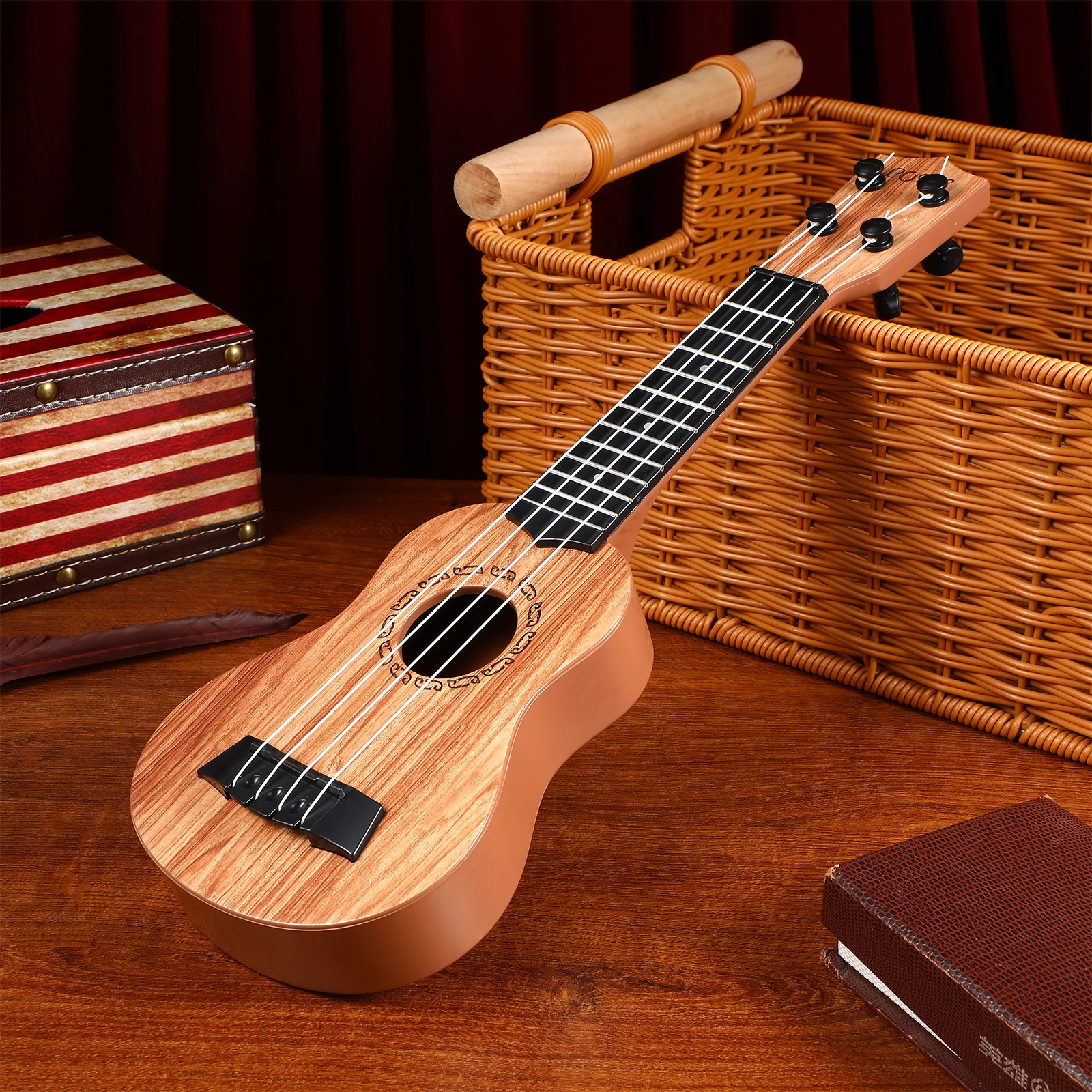 

Children's Little Ukulele Guitar 38cm Brown Kids Beginners Toy Lightweight Music Instrument Plastic Musical Toys