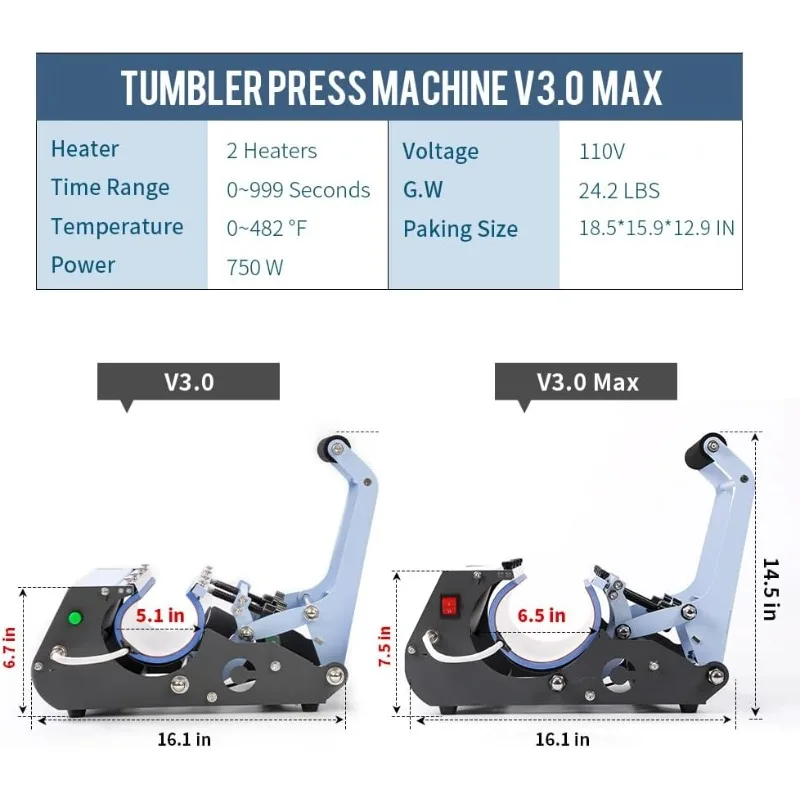 2 in 1 40  Tumbler Heat Press Machine 110 V Blue 20 OZ 30  Mug Heat Press for 40  Tumbler with Handle Sublimation