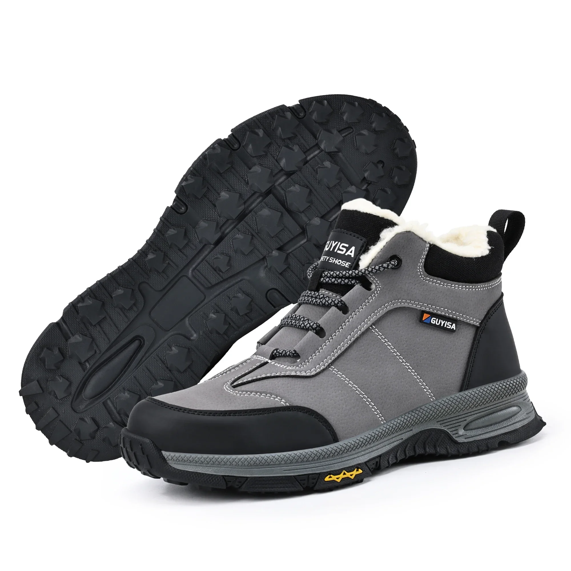 GUYISA Winter Men Boots  Men Keep Warm Grey Steel Toe Safety Shoes Outdoor Wearproof Oil-proof Work Men Sneakers Size 37-45