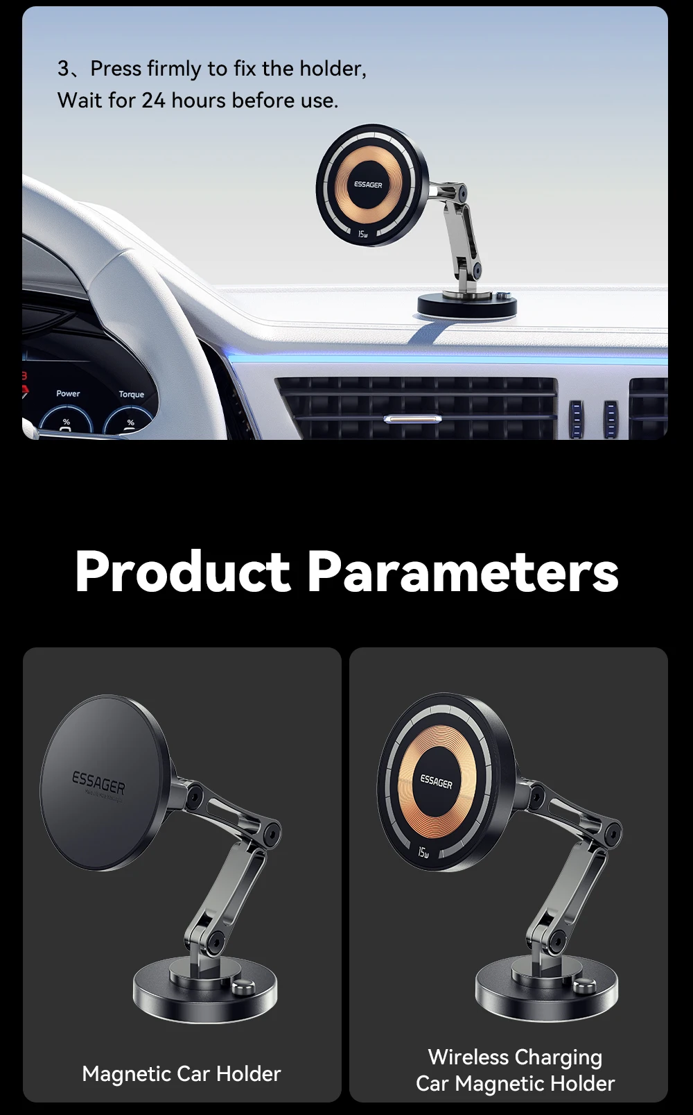 Essager Magnetic Wireless Charger Car Phone Holder 15W Fast Charging Easy Paste Mount Stand For Magsafe iPhone 15 14 13 Pro Max