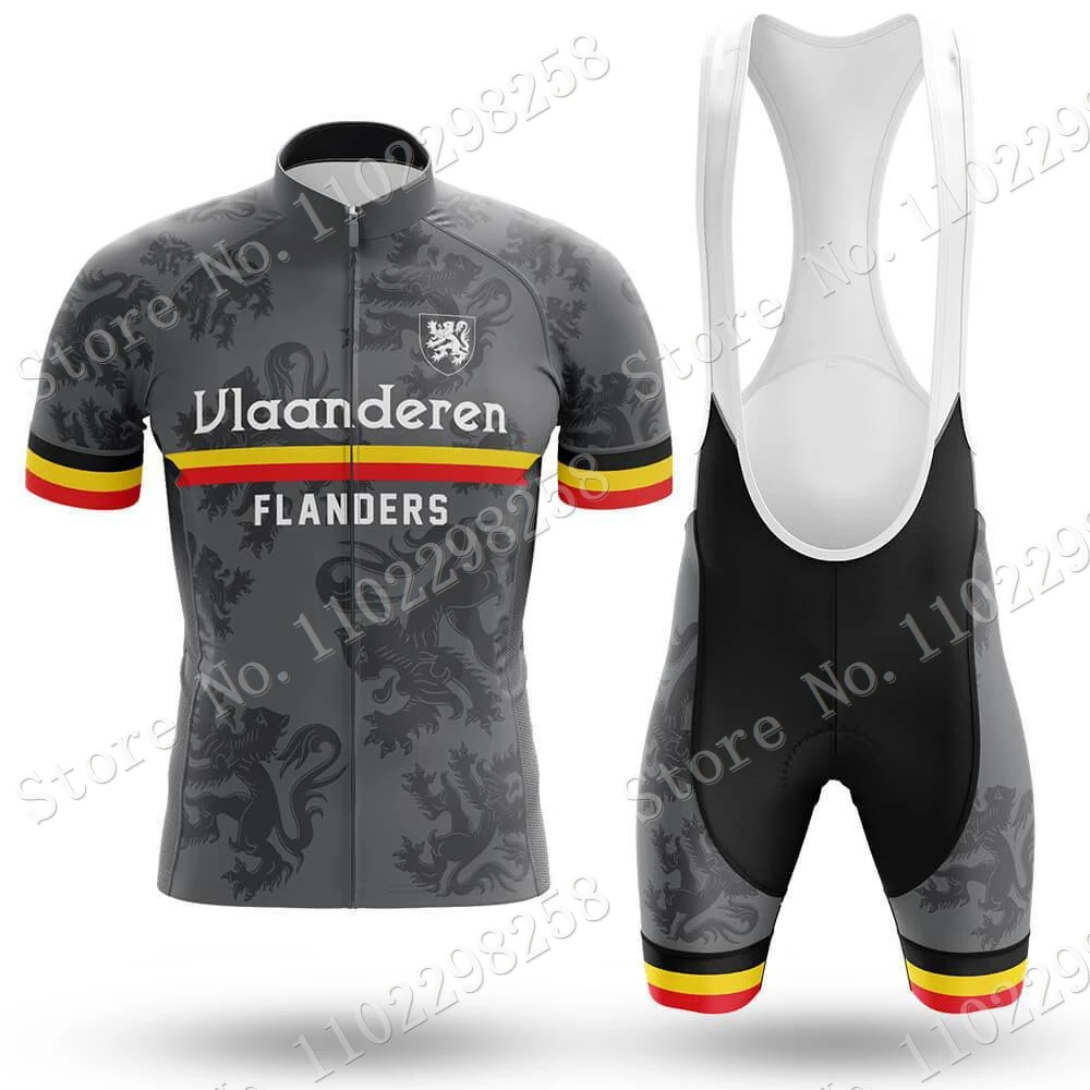 Vlaanderen Flanders 2023 Cycling Jersey Set Men Belgium Clothing Road Grey White Bike Suit Mountain Bicycle Shirt Bib Shorts MTB